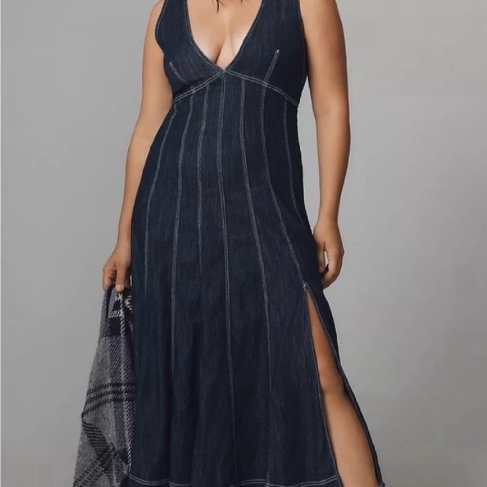 Pilcro Navy Maxi Dress with V-Neck